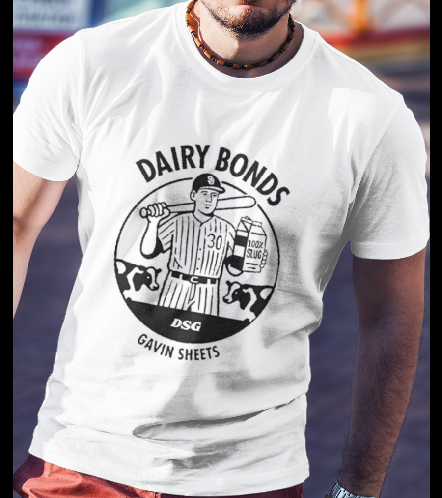 Dairy Bonds Gavin Sheets Baseball Cartoon With Bat And Milk Jug T-Shirt