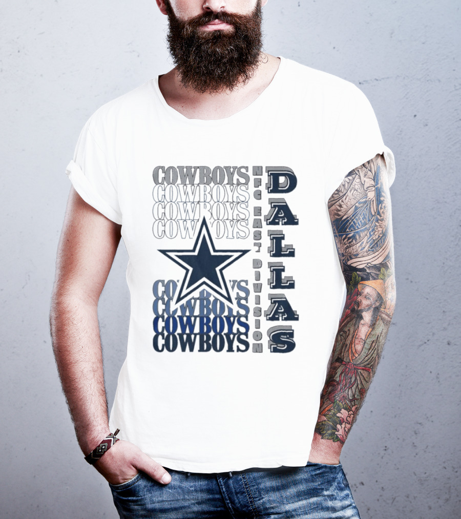 Dallas Cowboys NFC East Division Star Graphics Cowboys Text Pattern T-Shirt