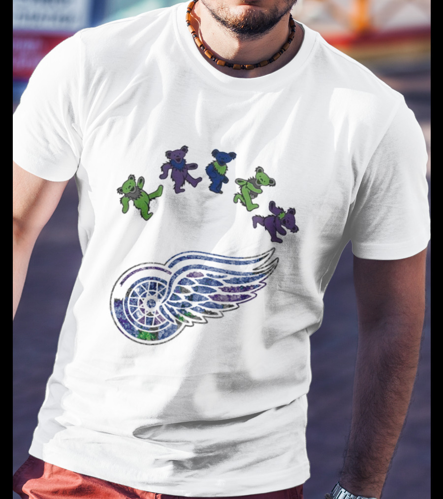 Detroit Red Wings NHL Grateful Dead Night 2025 Dancing Bears Winged Wheel T-Shirt