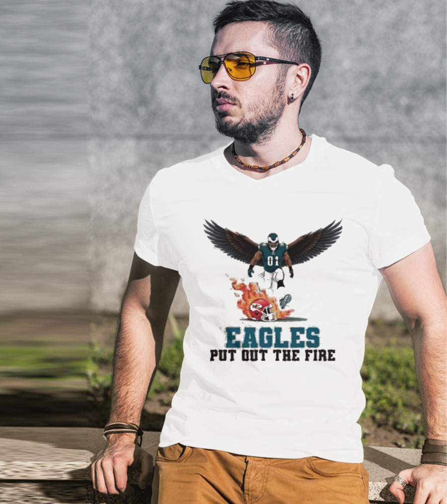 Eagles 01 Player Crushes Flaming Helmet T-Shirt
