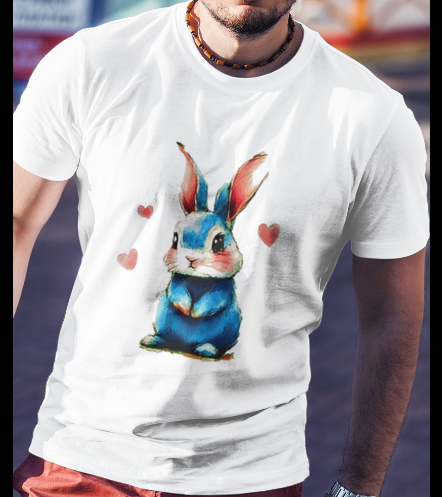 Everybody Knows That I’m Out Of Place Cute Blue Bunny With Hearts T-Shirt