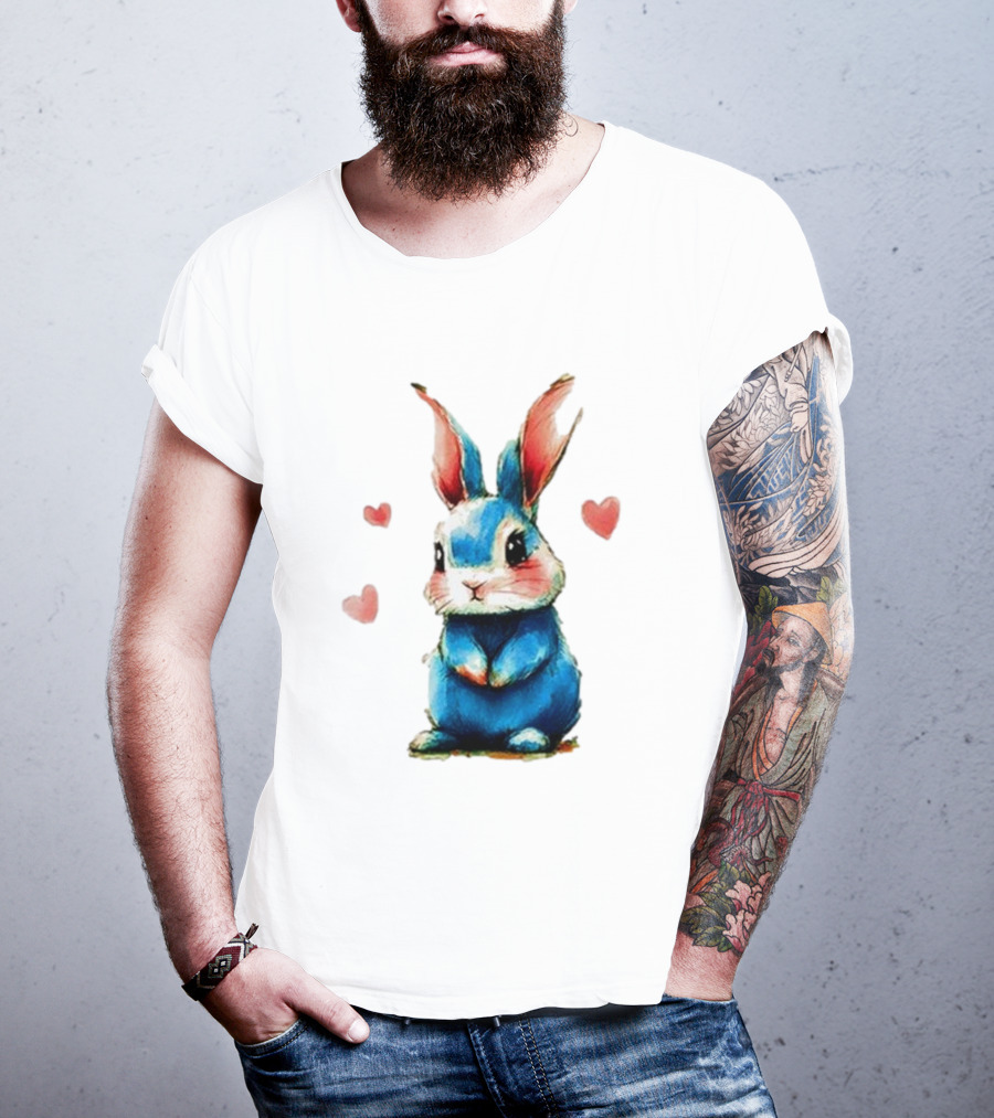 Everybody Knows That I’m Out Of Place Cute Blue Bunny With Hearts T-Shirt