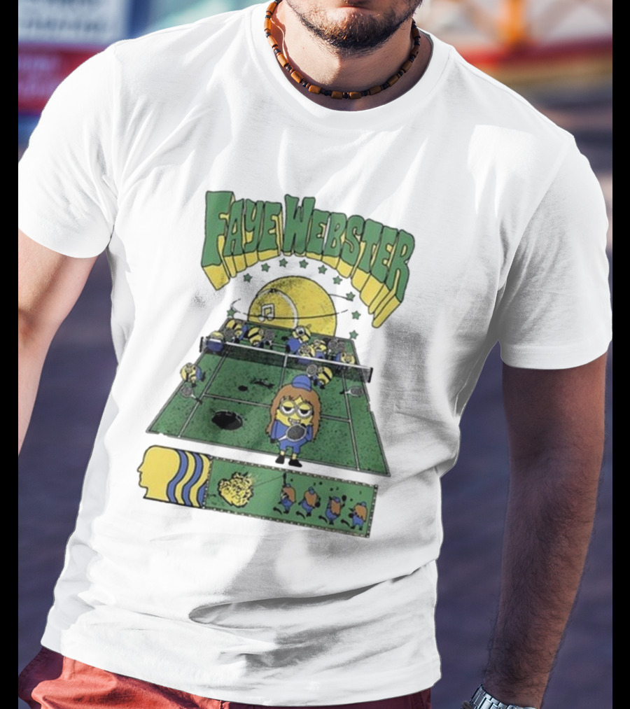 Faye Webster Brain Dead Tennis Court Scene With Yellow Characters And Sports Imagery T-Shirt