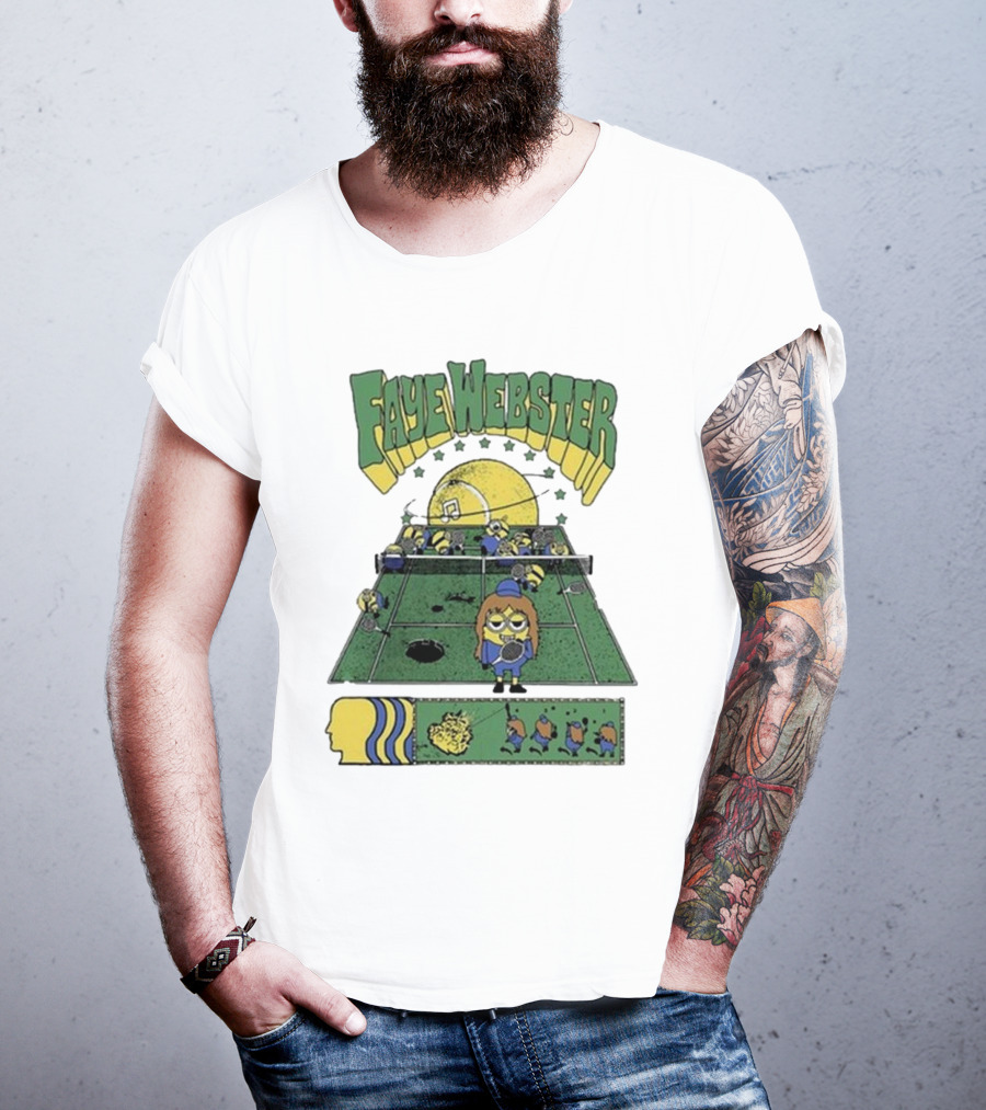 Faye Webster Brain Dead Tennis Court Scene With Yellow Characters And Sports Imagery T-Shirt