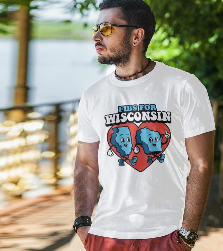 FIBS For Wisconsin Love Heart Walking Cartoon Maps T-Shirt