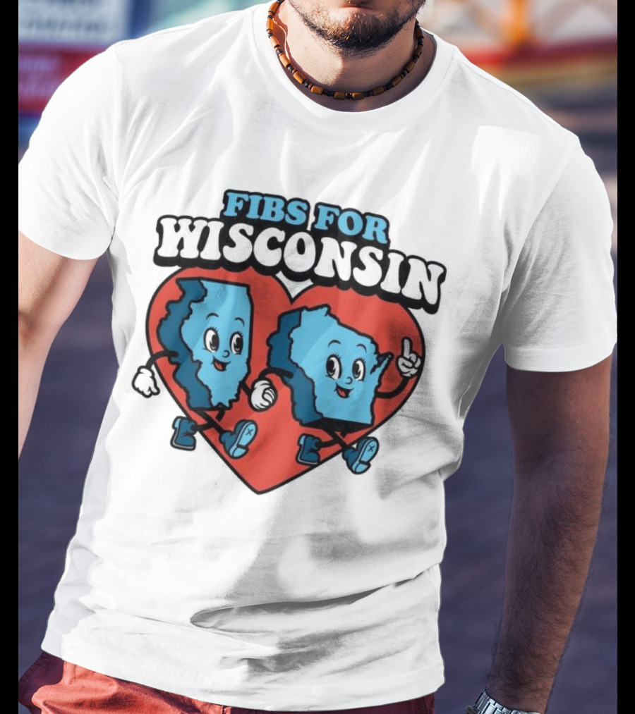 FIBS For Wisconsin Love Heart Walking Cartoon Maps T-Shirt
