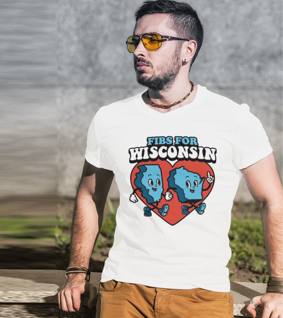 FIBS For Wisconsin Love Heart Walking Cartoon Maps T-Shirt