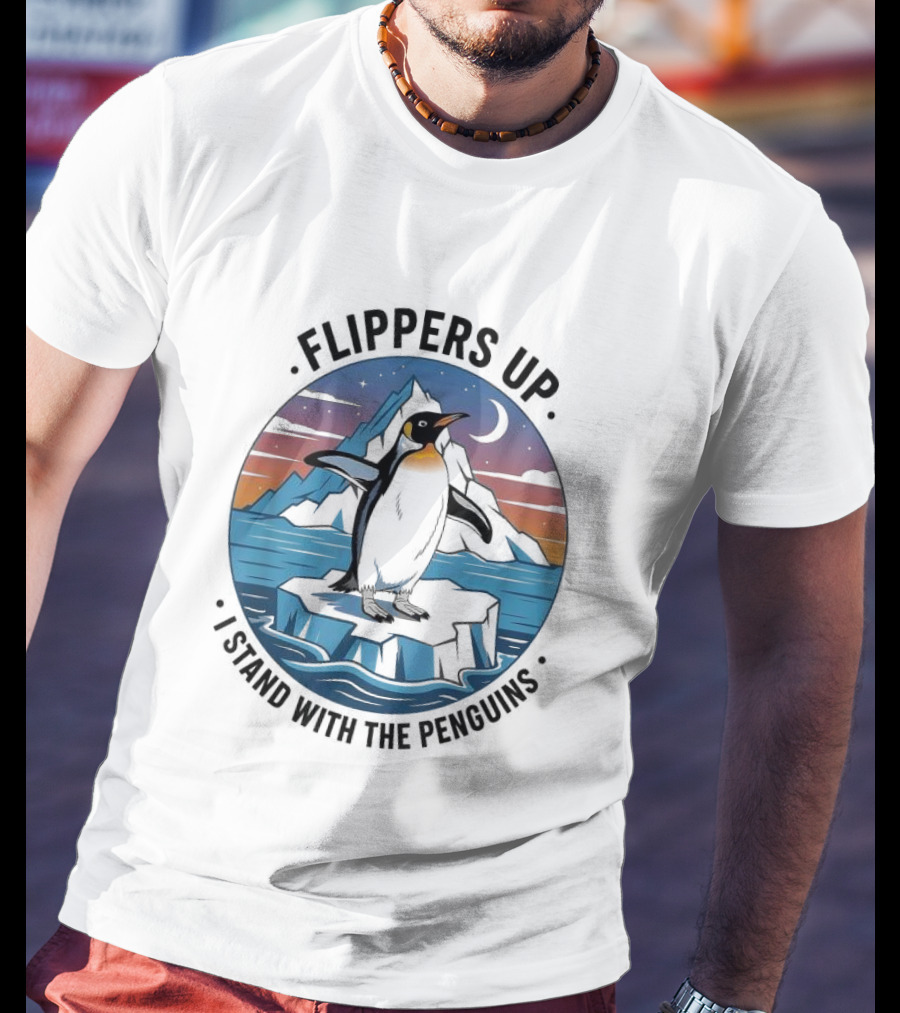 Flippers Up I Stand With The Penguins Iceberg Sunset Scene T-Shirt