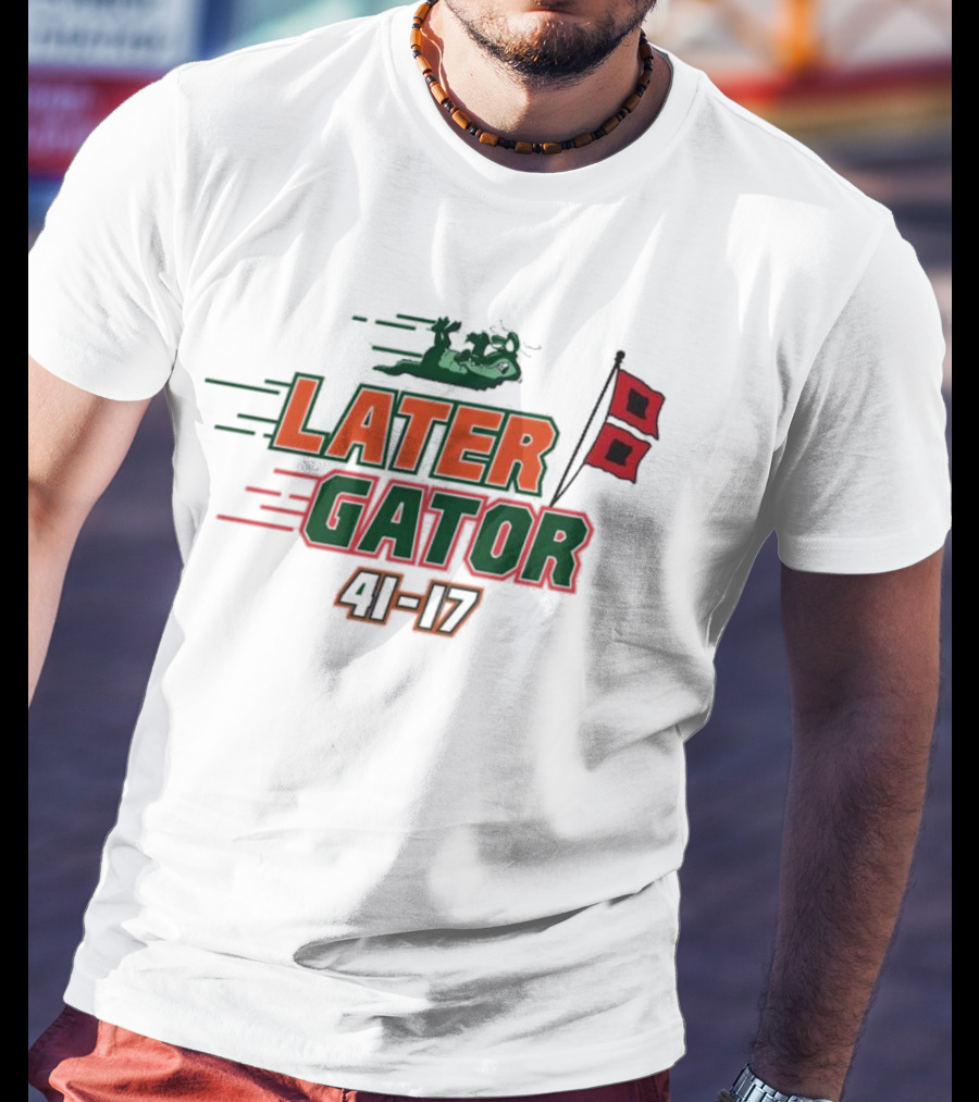Florida Gators Later Gator 41-17 Speedy Alligator And Racing Flag T-Shirt