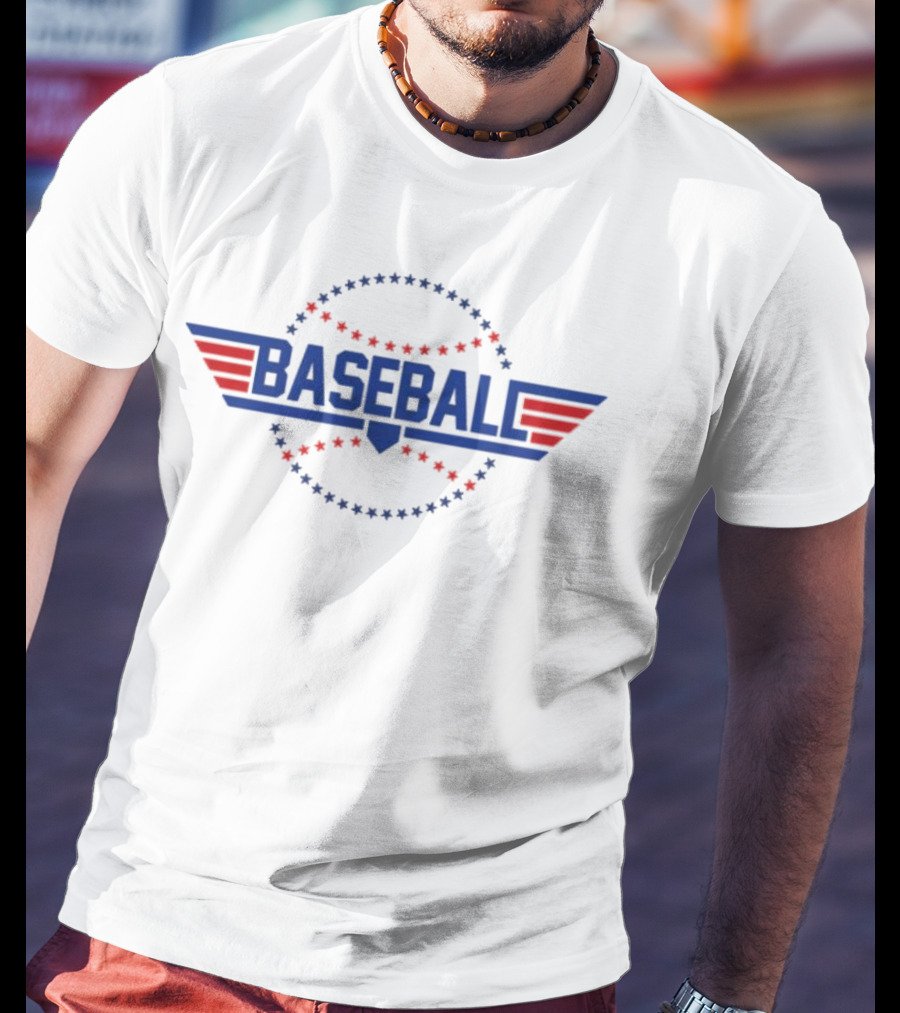 Red And Blue Stars Baseball Fly Ball Wings T-Shirt