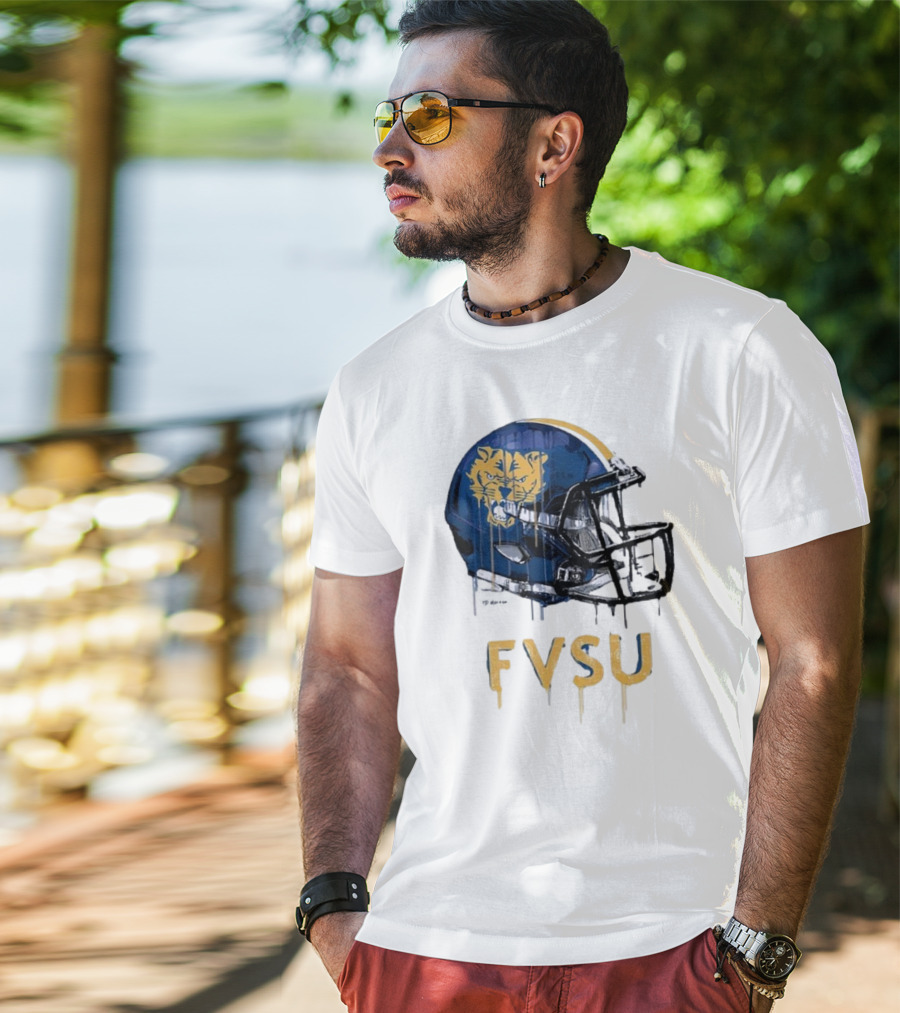 FVSU Wildcats Dripping Helmet Football T-Shirt