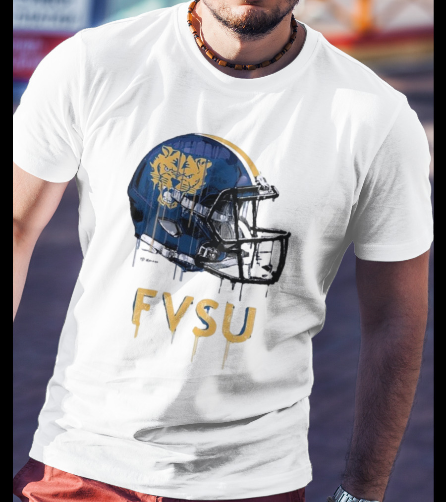 FVSU Wildcats Dripping Helmet Football T-Shirt