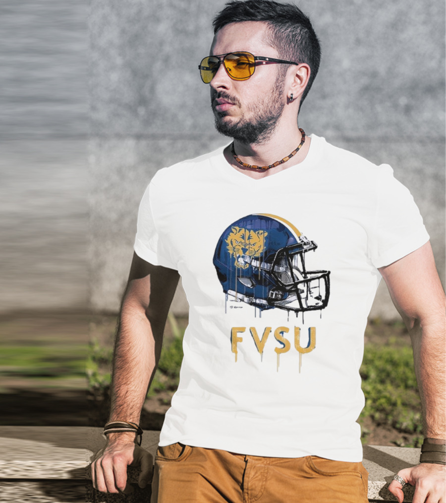 FVSU Wildcats Dripping Helmet Football T-Shirt