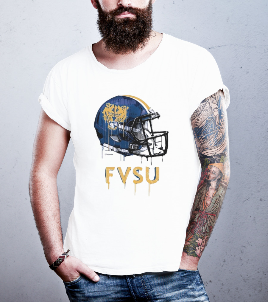 FVSU Wildcats Dripping Helmet Football T-Shirt