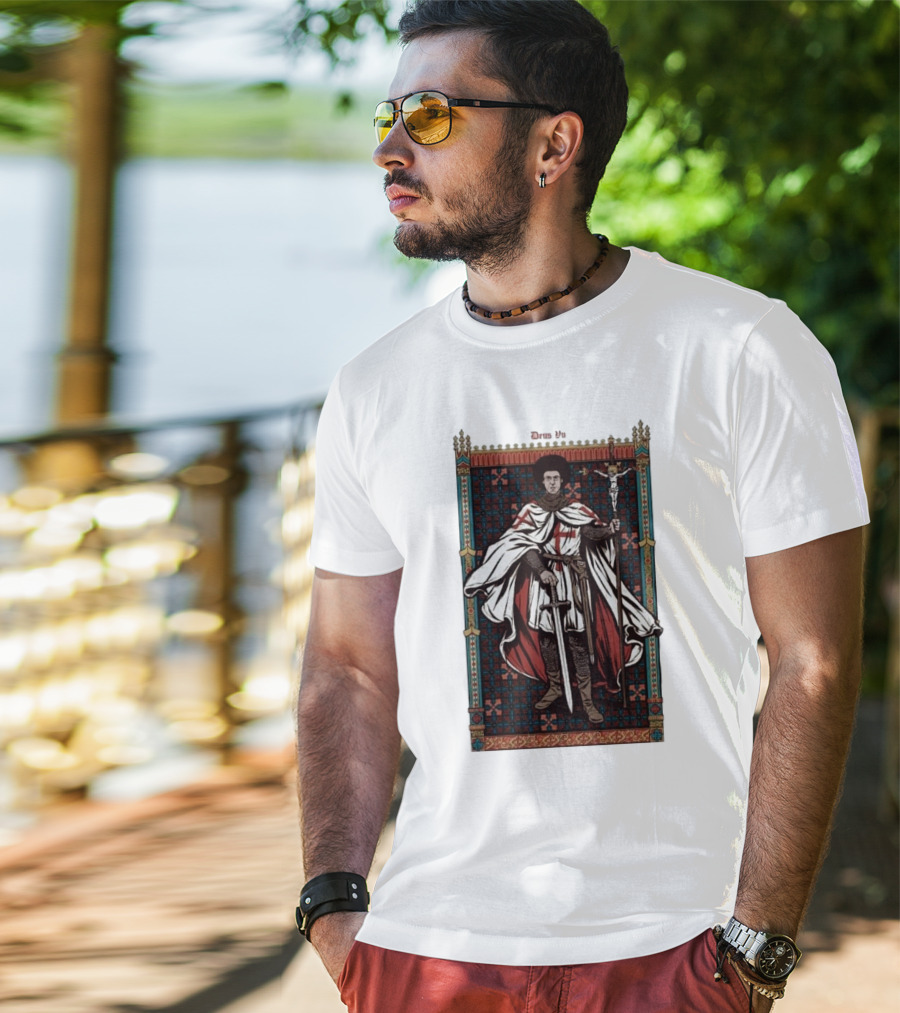 Fr Robinson Crusader Knight Medieval Tapestry Sporting Sword And Cross T-Shirt