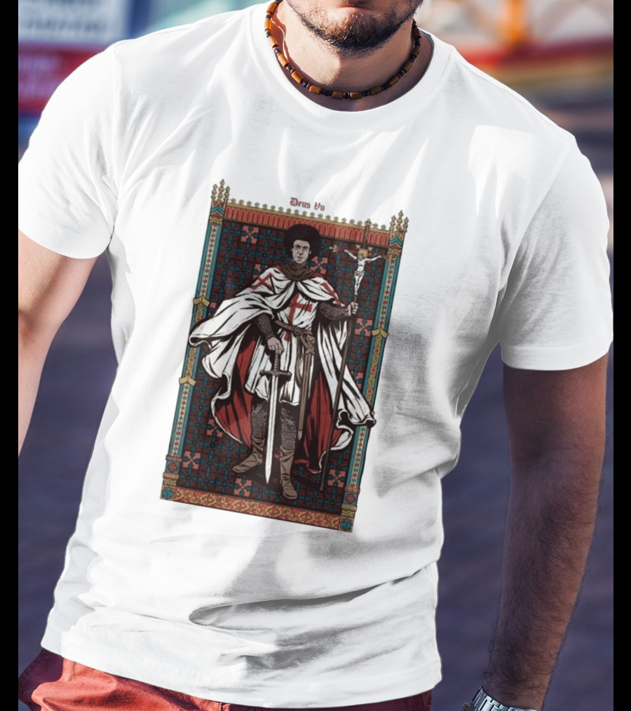 Fr Robinson Crusader Knight Medieval Tapestry Sporting Sword And Cross T-Shirt