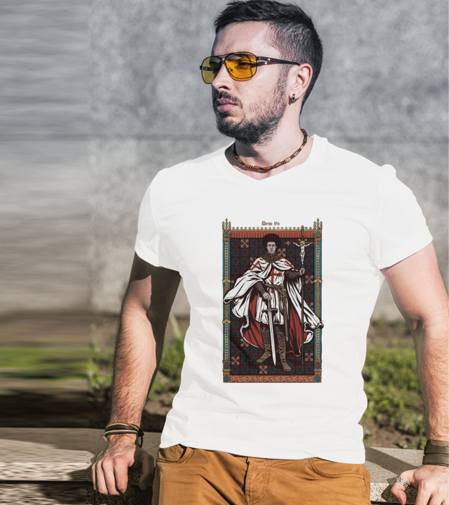 Fr Robinson Crusader Knight Medieval Tapestry Sporting Sword And Cross T-Shirt