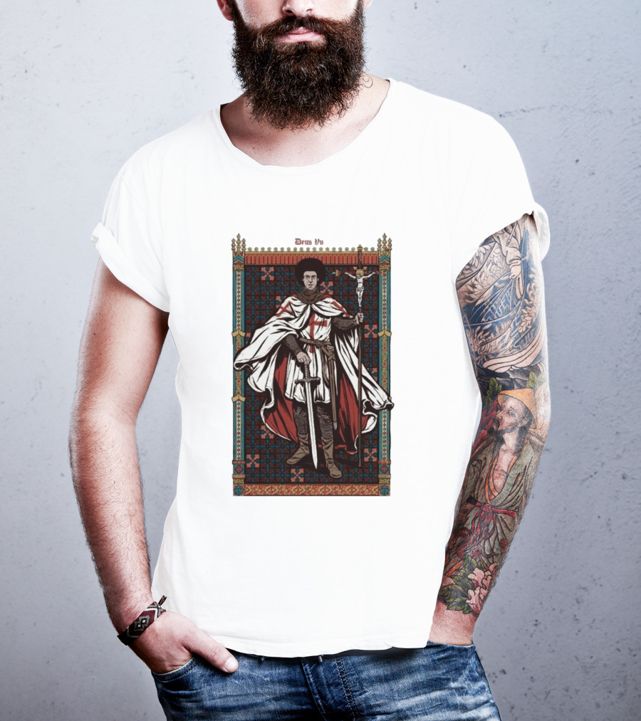 Fr Robinson Crusader Knight Medieval Tapestry Sporting Sword And Cross T-Shirt