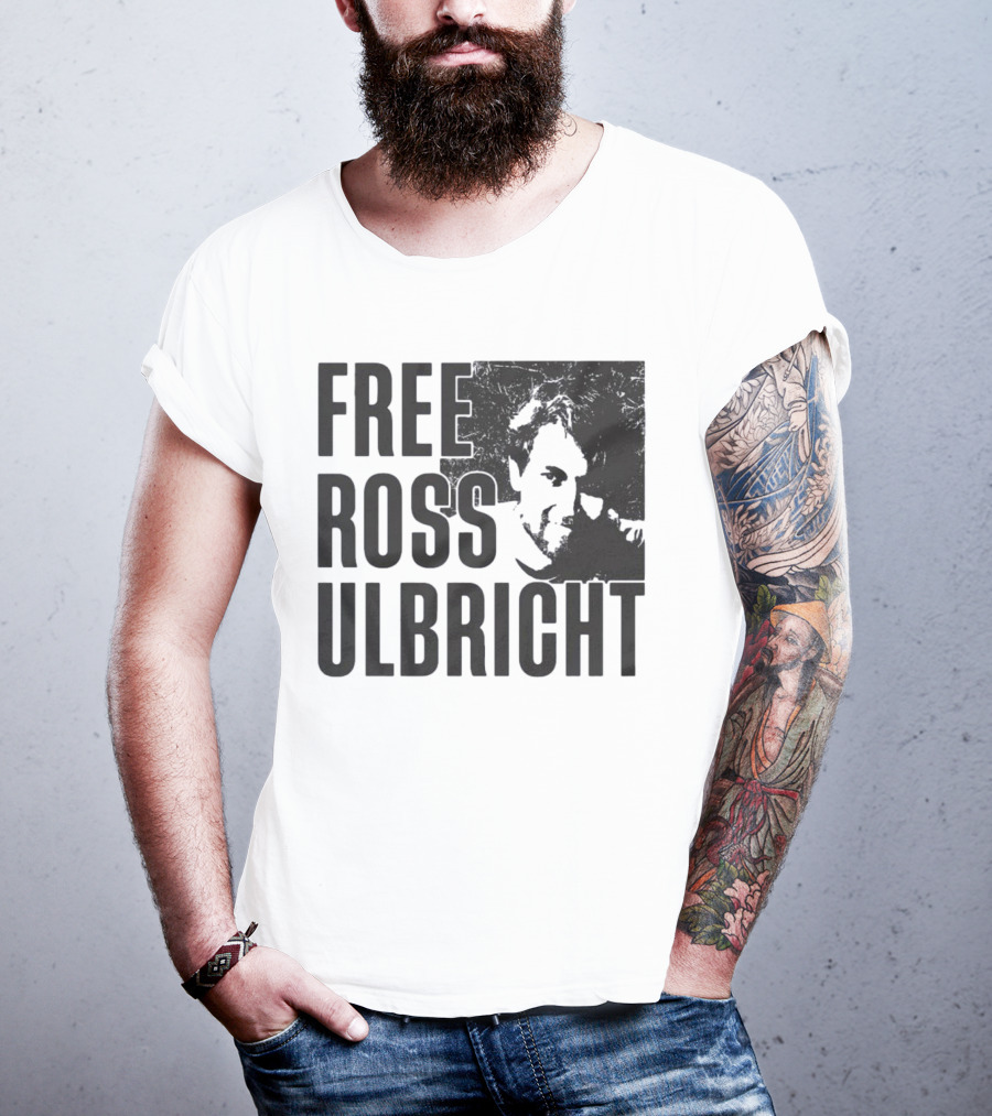 Free Ross Ulbricht Text With Distressed Face Graphic T-Shirt