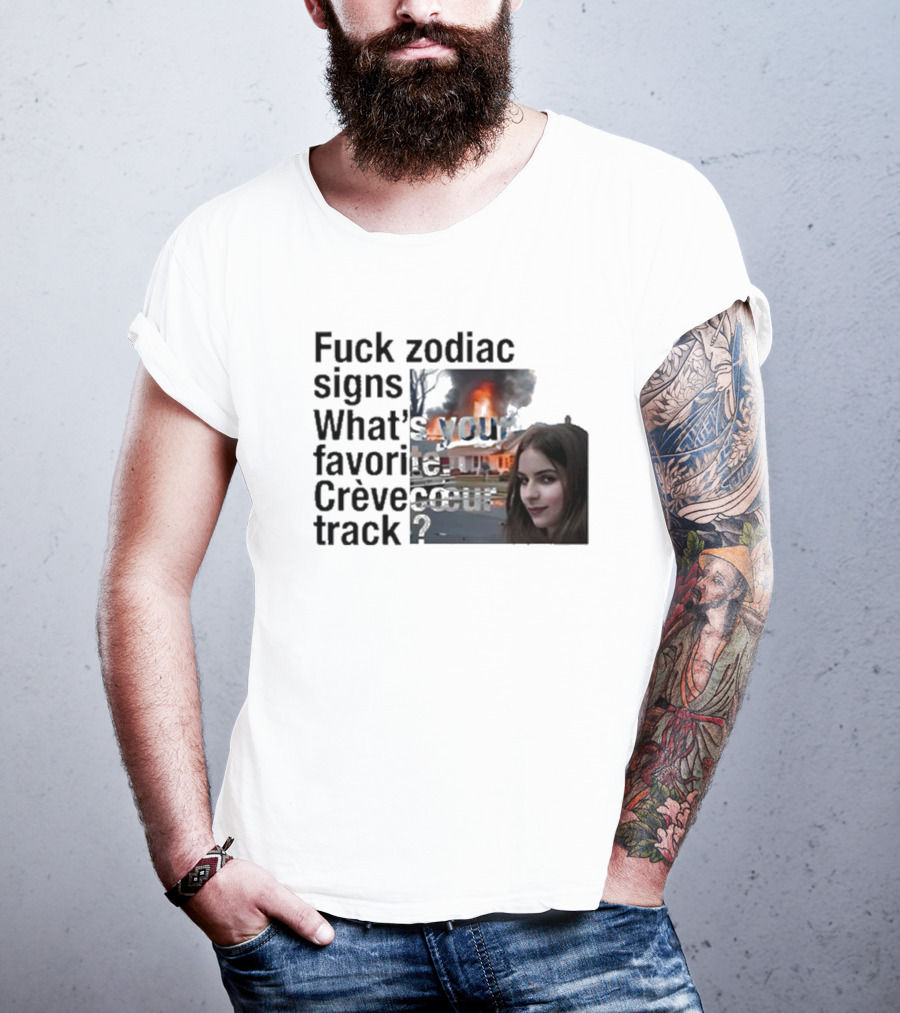 Crèvecoeur Track Favorite With Burning House Background And Girl Smirking T-Shirt