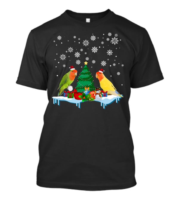 Lovebird Merry Christmas Snowflakes Tree Santa Hats T-Shirt