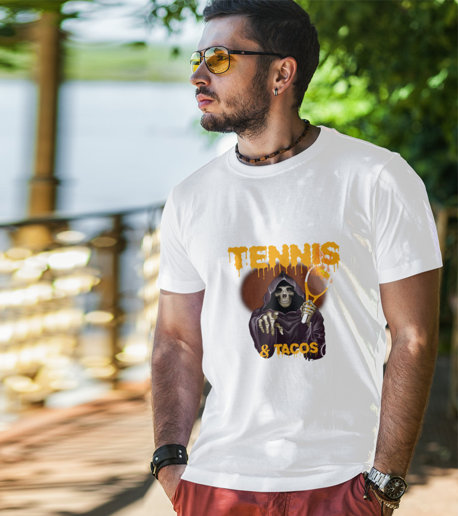 Tennis And Tacos Grim Reaper With Tennis Racket T-Shirt