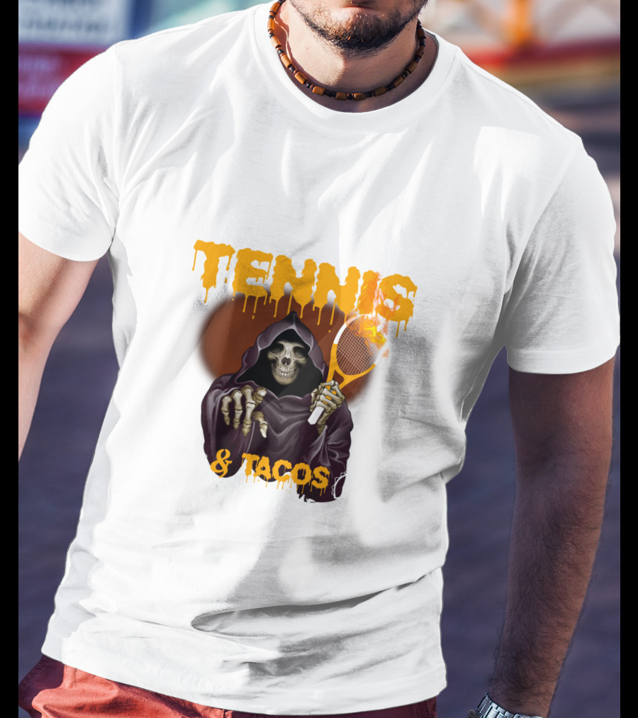 Tennis And Tacos Grim Reaper With Tennis Racket T-Shirt