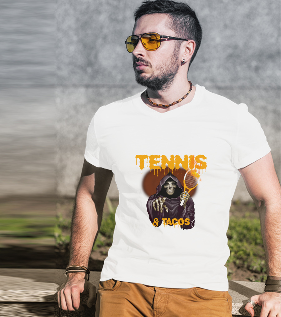 Tennis And Tacos Grim Reaper With Tennis Racket T-Shirt