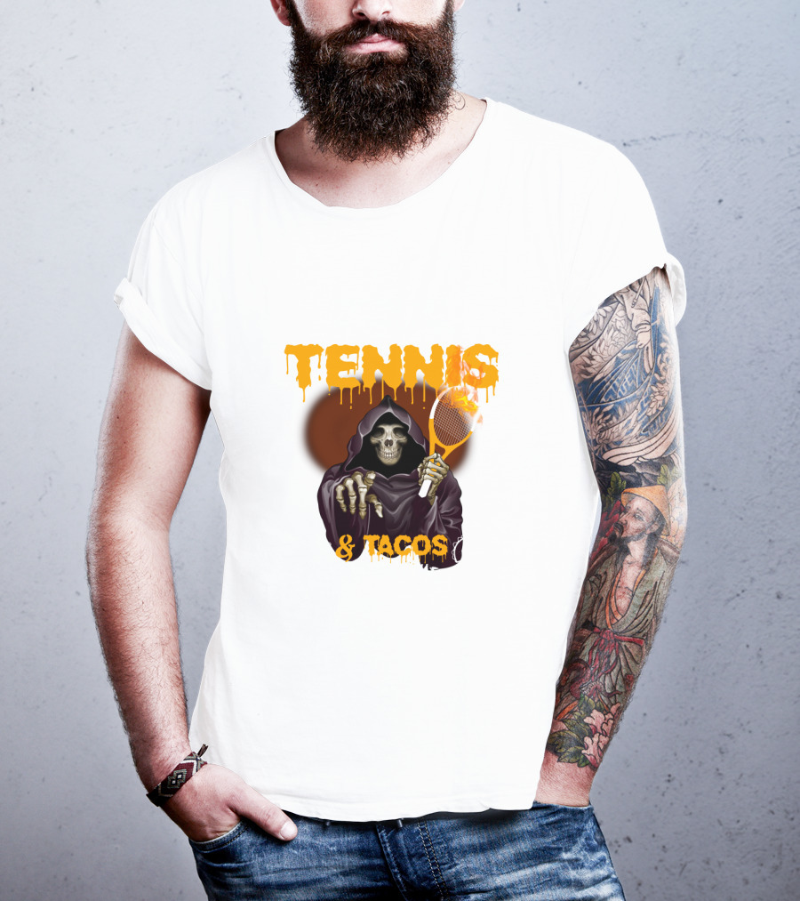 Tennis And Tacos Grim Reaper With Tennis Racket T-Shirt