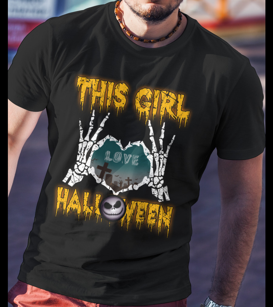 This Girl Love Halloween Skeleton Heart Graveyard Jack-O-Lantern T-Shirt