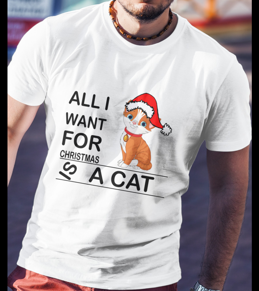 All I Want For Christmas Is A Cat Wearing Santa Hat T-Shirt