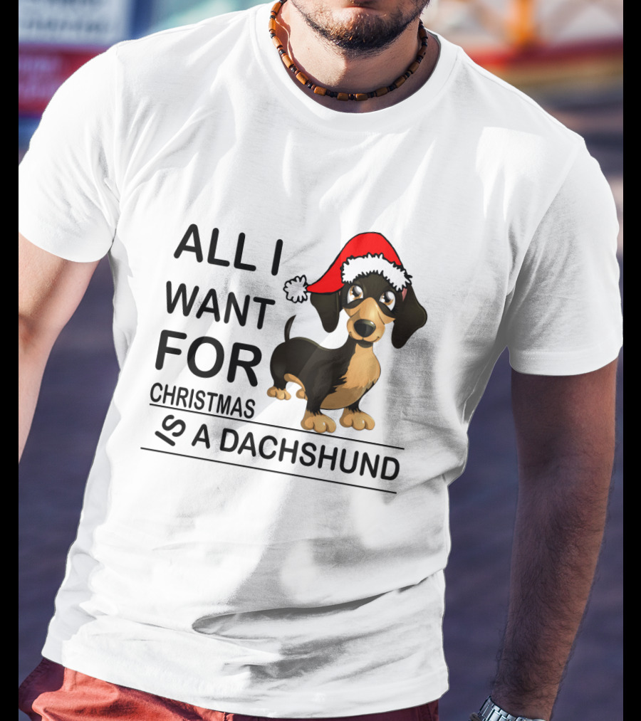 All I Want For Christmas Is A Dachshund Wearing Santa Hat T-Shirt