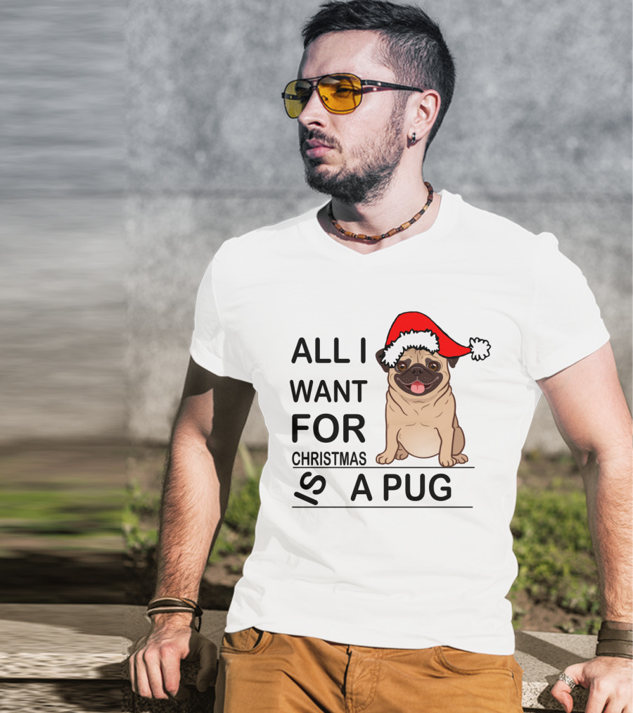 All I Want For Christmas Is A Pug Wearing Santa Hat T-Shirt
