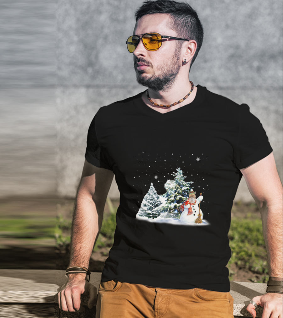 Alpaca Snowman In Winter Forest With Falling Snowflakes T-Shirt