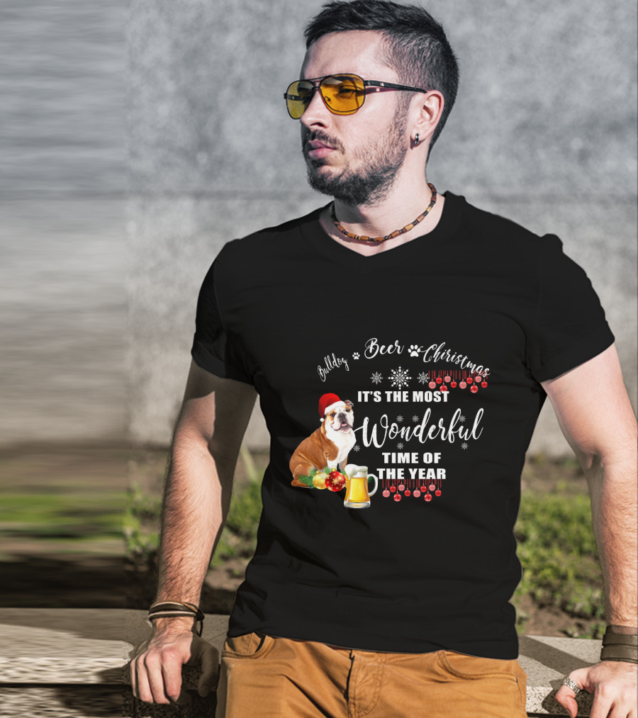 Bulldog Beer Christmas It's The Most Wonderful Time Of The Year T-Shirt