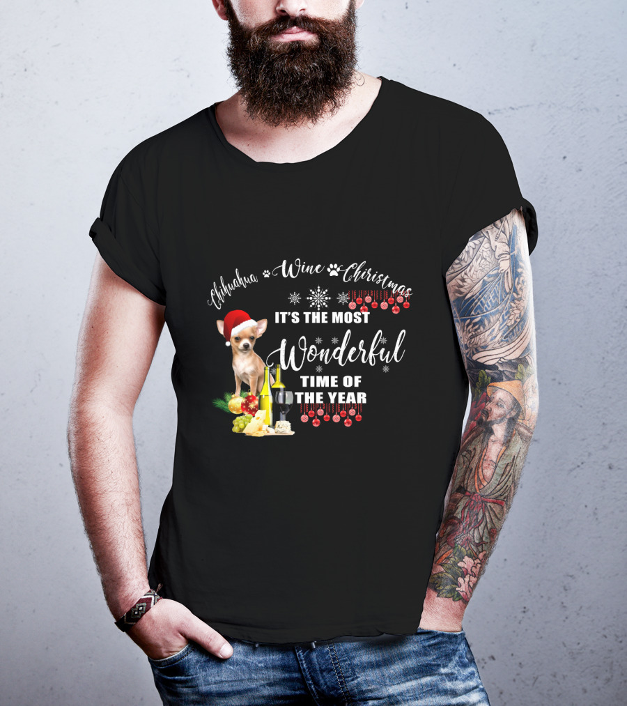 Chihuahua Wine Christmas It's The Most Wonderful Time Of The Year T-Shirt
