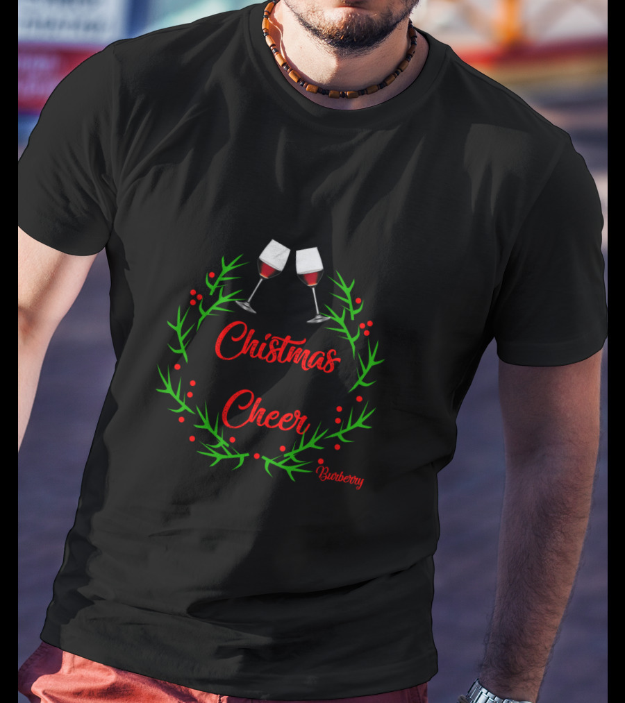 Christmas Cheer Wine Toast Wreath Bubbory T-Shirt