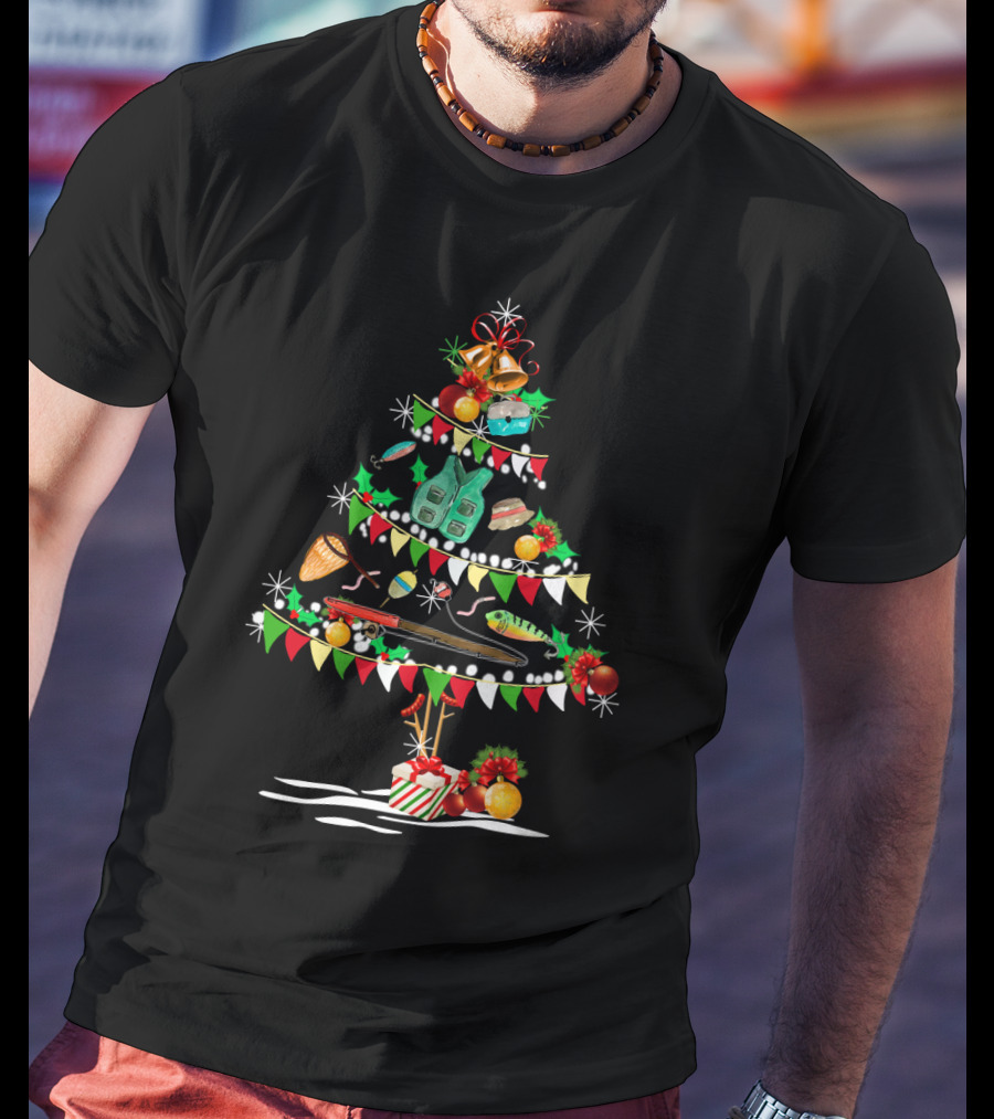 Christmas Tree With Fishing Lures And Holiday Decorations T-Shirt