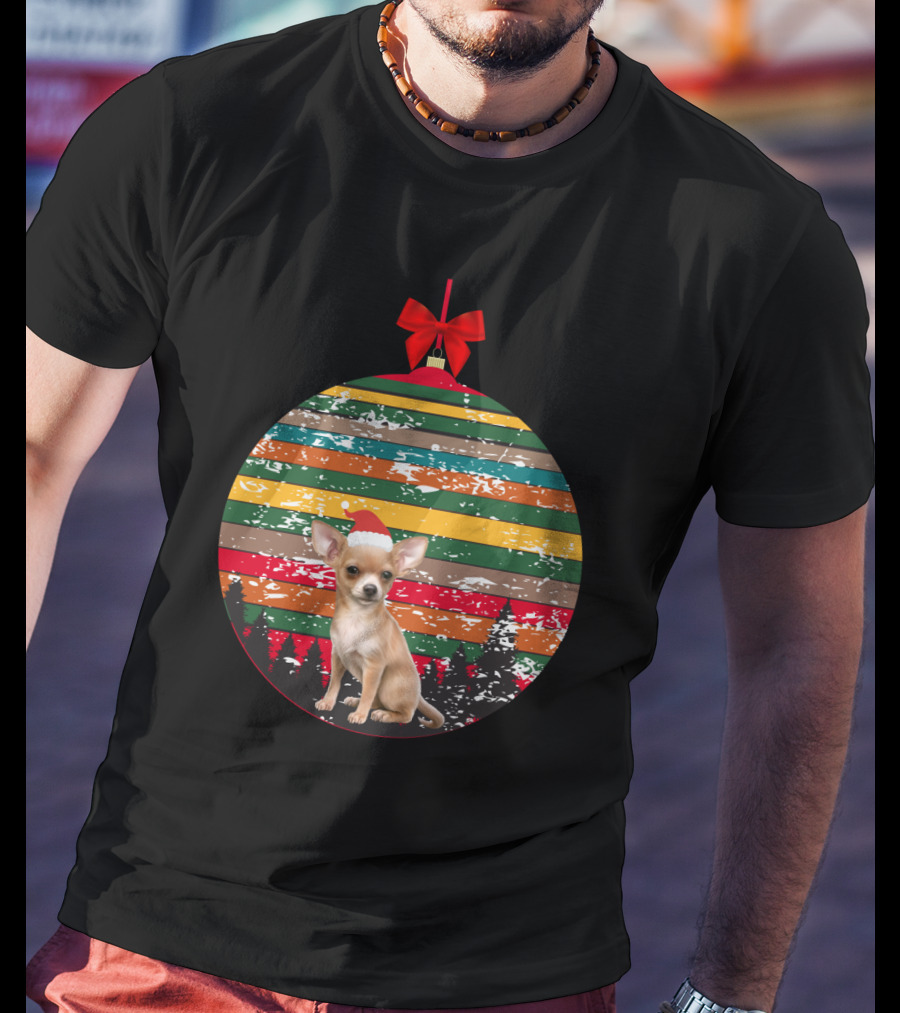 Christmas Vintage Chihuahua Ornament With Santa Hat T-Shirt