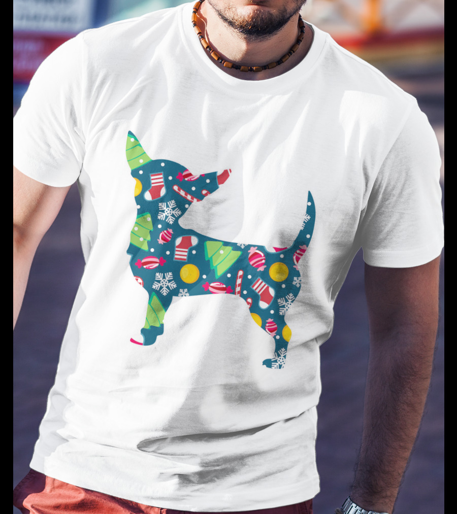 Chihuahua Christmas Candy Cane Snowflakes Holiday T-Shirt