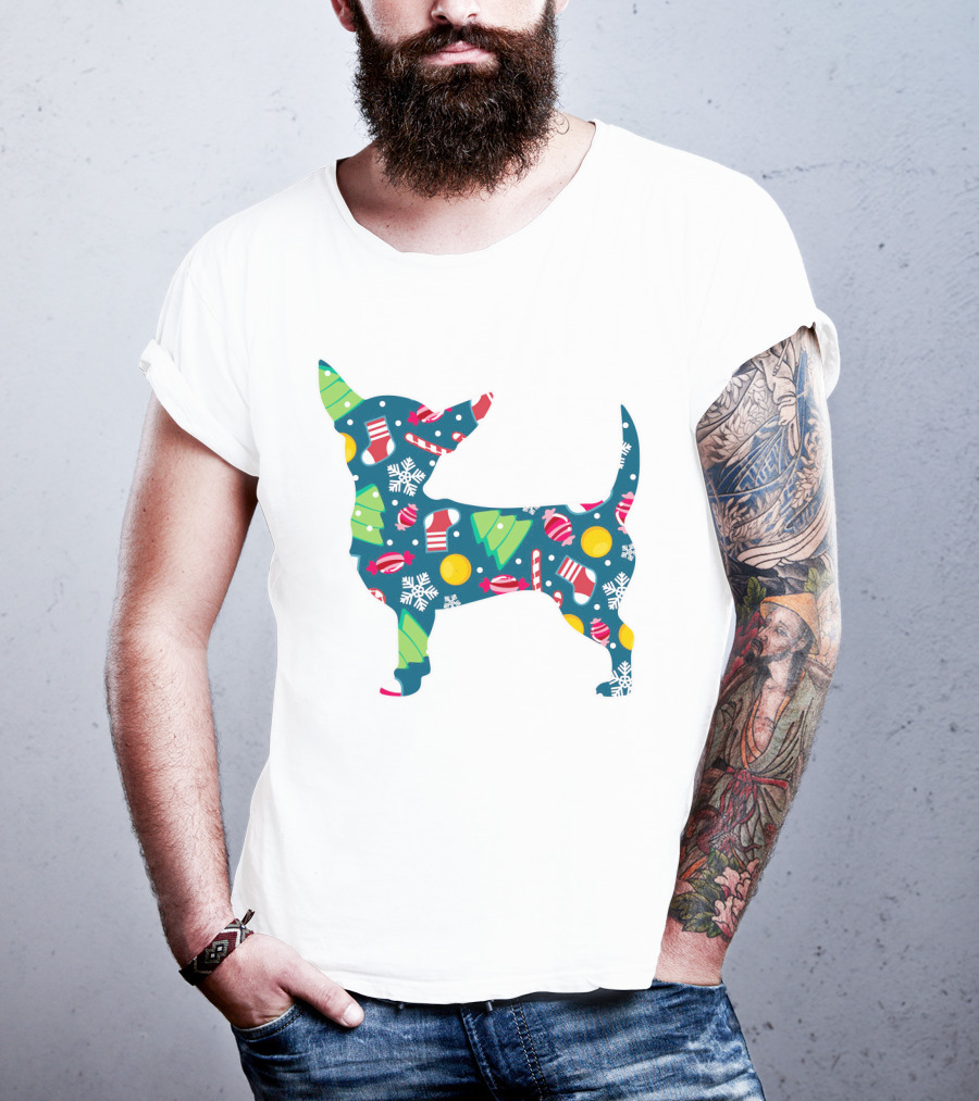 Chihuahua Christmas Candy Cane Snowflakes Holiday T-Shirt