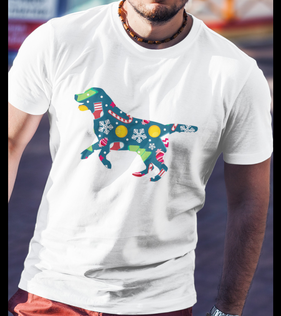 Dog Lover Christmas Floral Labrador Retriever With Festive Snowflakes And Holiday Ornaments T-Shirt