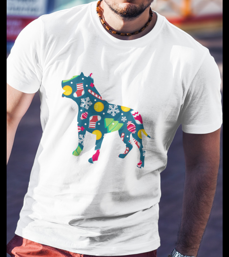 Dog Lover Christmas Pit Bull With Festive Floral And Holiday T-Shirt