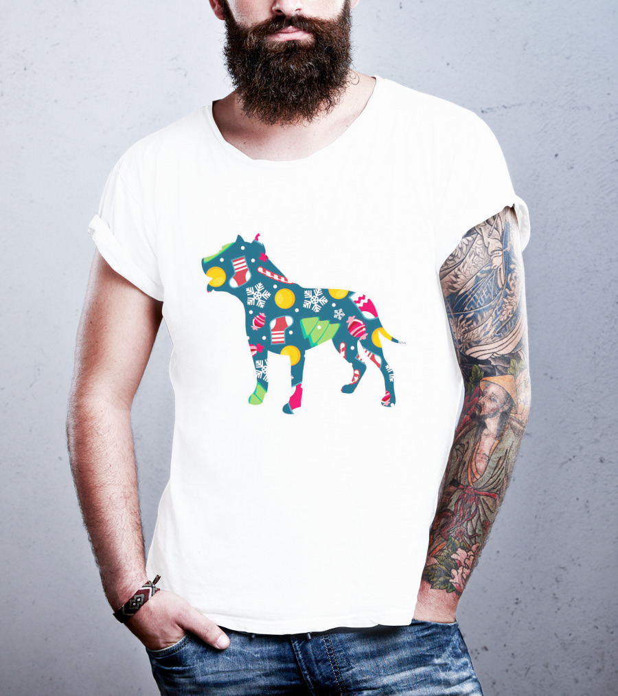 Dog Lover Christmas Pit Bull With Festive Floral And Holiday T-Shirt