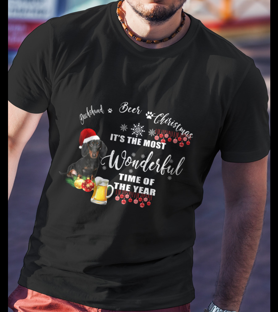 Dachshund Beer Christmas It's The Most Wonderful Time Of The Year T-Shirt