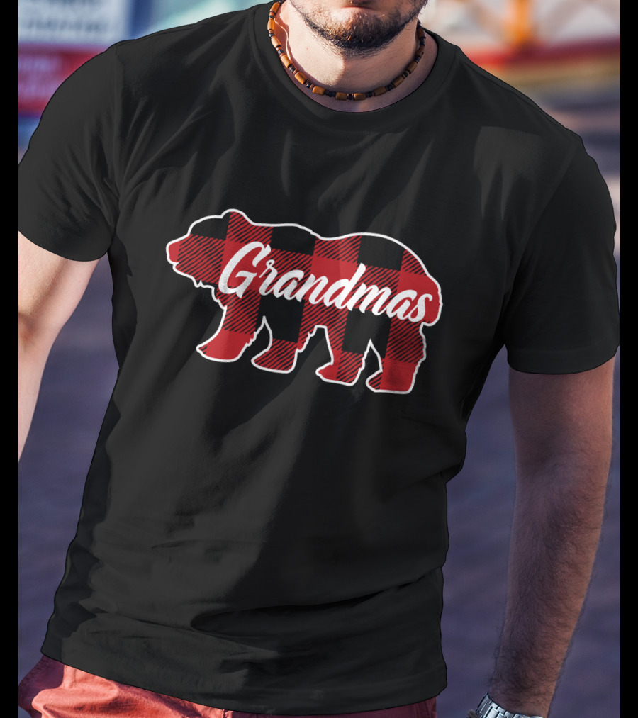 Grandmas Buffalo Plaid Bear Family Christmas Matching T-Shirt