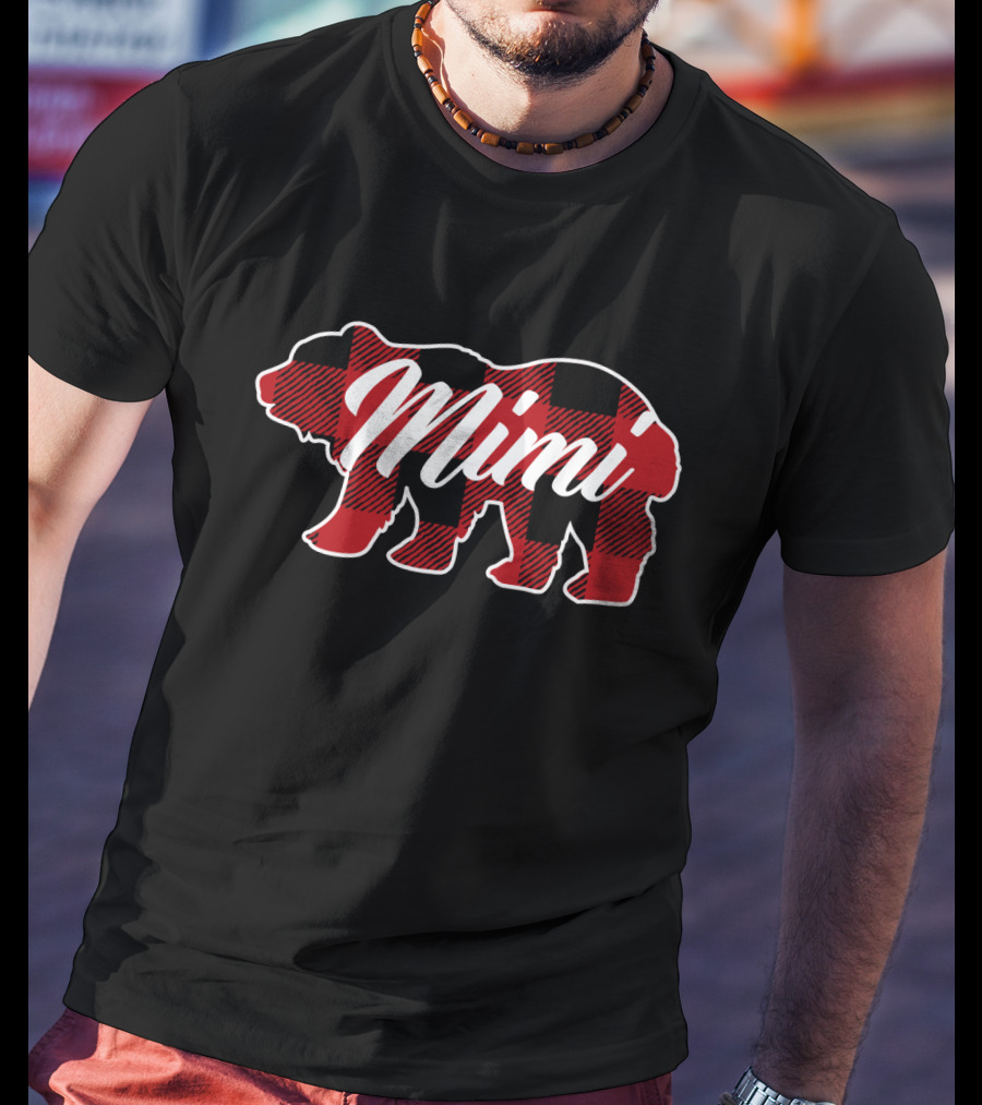 Family Christmas Matching Buffalo Plaid Mimi Bear T-Shirt
