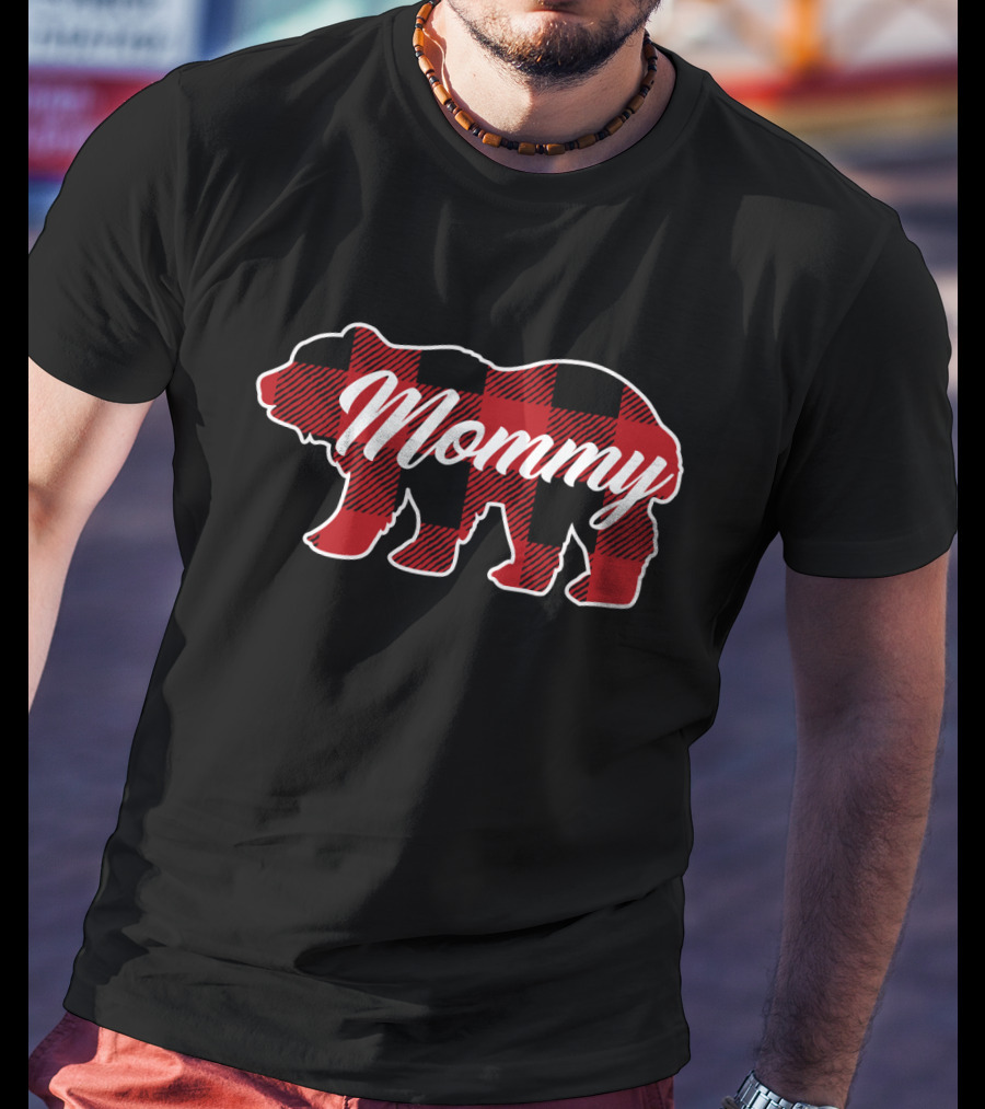 Mommy Bear Buffalo Plaid Family Christmas Matching T-Shirt