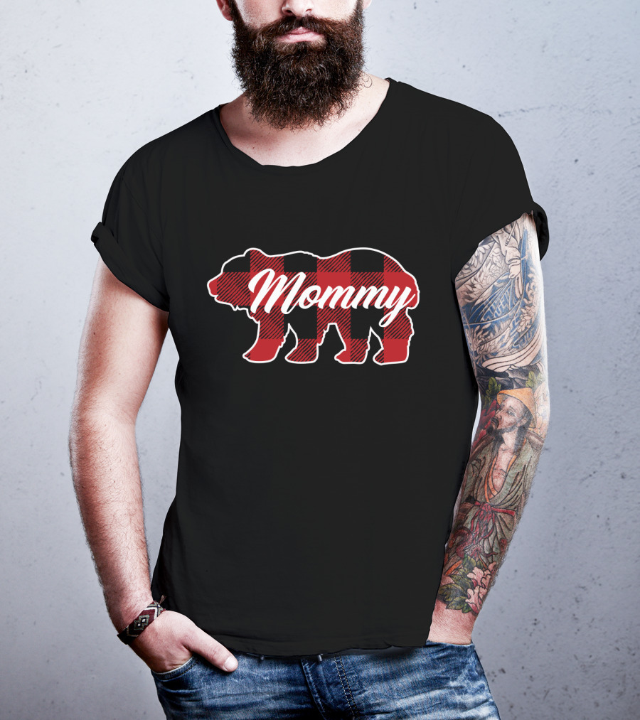Mommy Bear Buffalo Plaid Family Christmas Matching T-Shirt