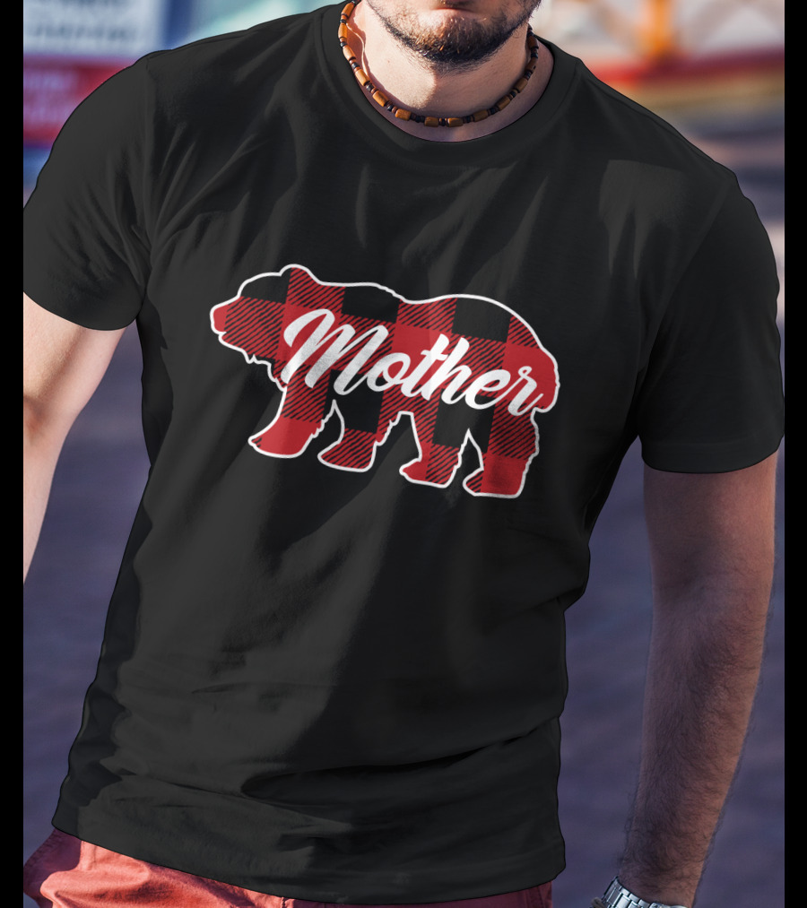 Family Christmas Matching Buffalo Plaid Bear Mother T-Shirt